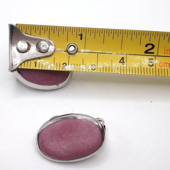 Vintage Clip-On Earrings Pendant Set Silver Tone Metal Purplish Pink Acrylic New - Picture 8 of 10